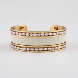 Gold Brushed Cuff with Grey Pearl Beads