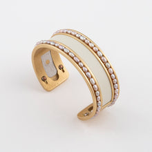 Load image into Gallery viewer, Gold Brushed Cuff with Grey Pearl Beads
