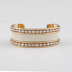 Gold Polished Cuff with Grey Pearl Beads