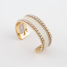 Load image into Gallery viewer, Gold Polished Cuff with Grey Pearl Beads
