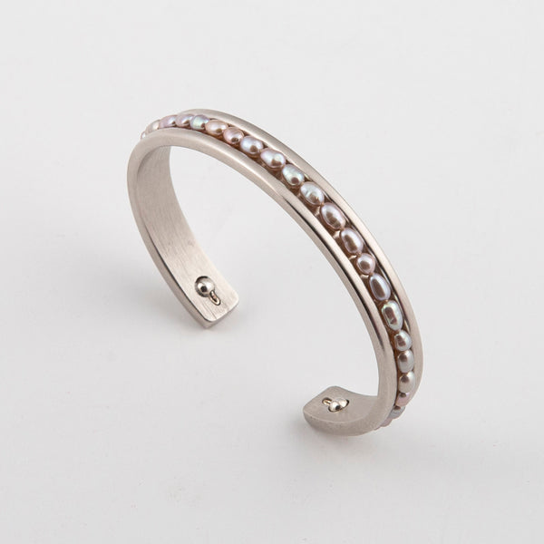 Silver Polished Grey Pearl Stacker