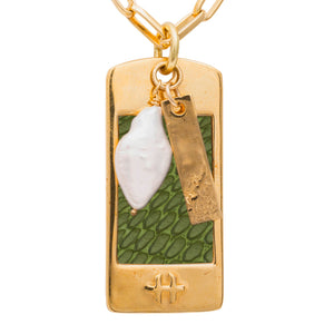 Verde leather on gold pendant