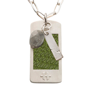 Verde leather on silver pendant