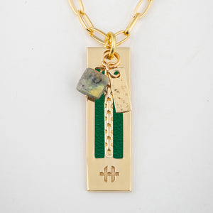 Clover green leather with gold necklace