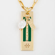 Load image into Gallery viewer, Clover green leather with gold necklace
