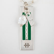 Load image into Gallery viewer, Clover green leather with silver necklace
