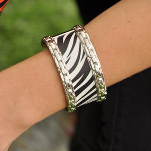 White Tiger Stripe Leather on Bracelet - Hyde Forty-Seven